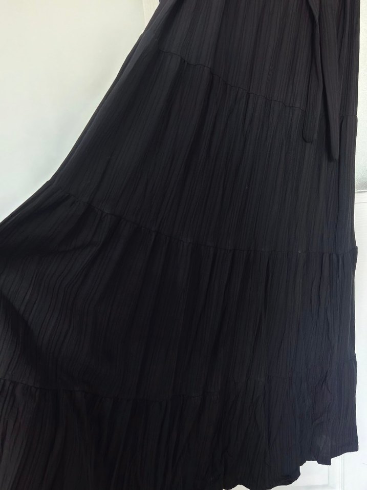 Siyah Pilili Uzun Keten Elbise - Görsel 3