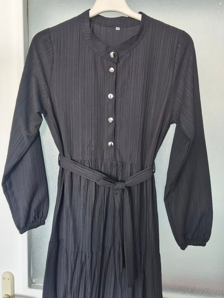 Siyah Pilili Uzun Keten Elbise - Görsel 2