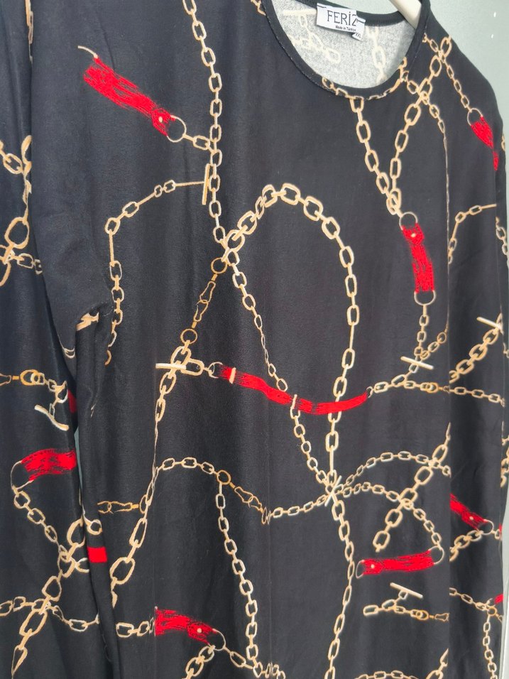 Zincir Desenli Siyah Kadın Tunik - Görsel 4