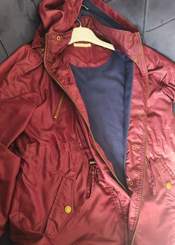 Bordo Kapüşonlu Fermuarlı Kadın Ceket - Görsel 7