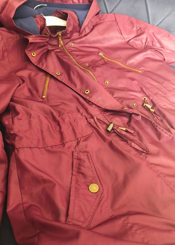 Bordo Kapüşonlu Fermuarlı Kadın Ceket - Görsel 8