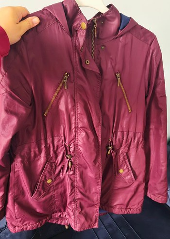 Bordo Kapüşonlu Fermuarlı Kadın Ceket - Görsel 2