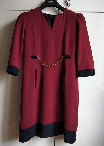 Bordo Zincir Detaylı Ofis Elbise - Görsel 2