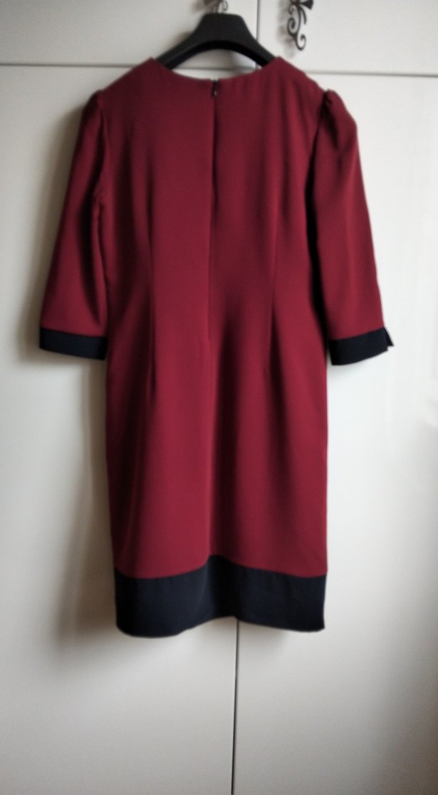 Bordo Zincir Detaylı Ofis Elbise - Görsel 3