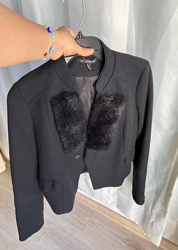 Kürklü Siyah Kadın Blazer