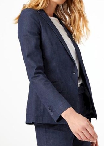 Kadın Lacivert Denim Düğmeli Blazer Ceket - Görsel 2