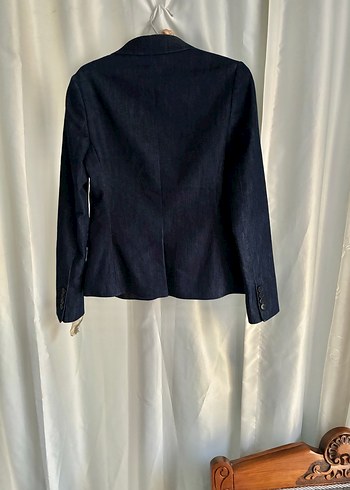 Kadın Lacivert Denim Düğmeli Blazer Ceket - Görsel 8