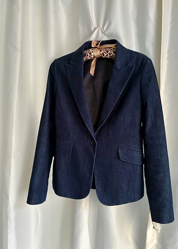 Kadın Lacivert Denim Düğmeli Blazer Ceket - Görsel 5