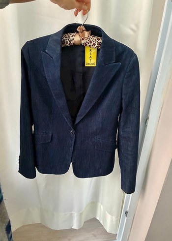 Kadın Lacivert Denim Düğmeli Blazer Ceket - Görsel 6