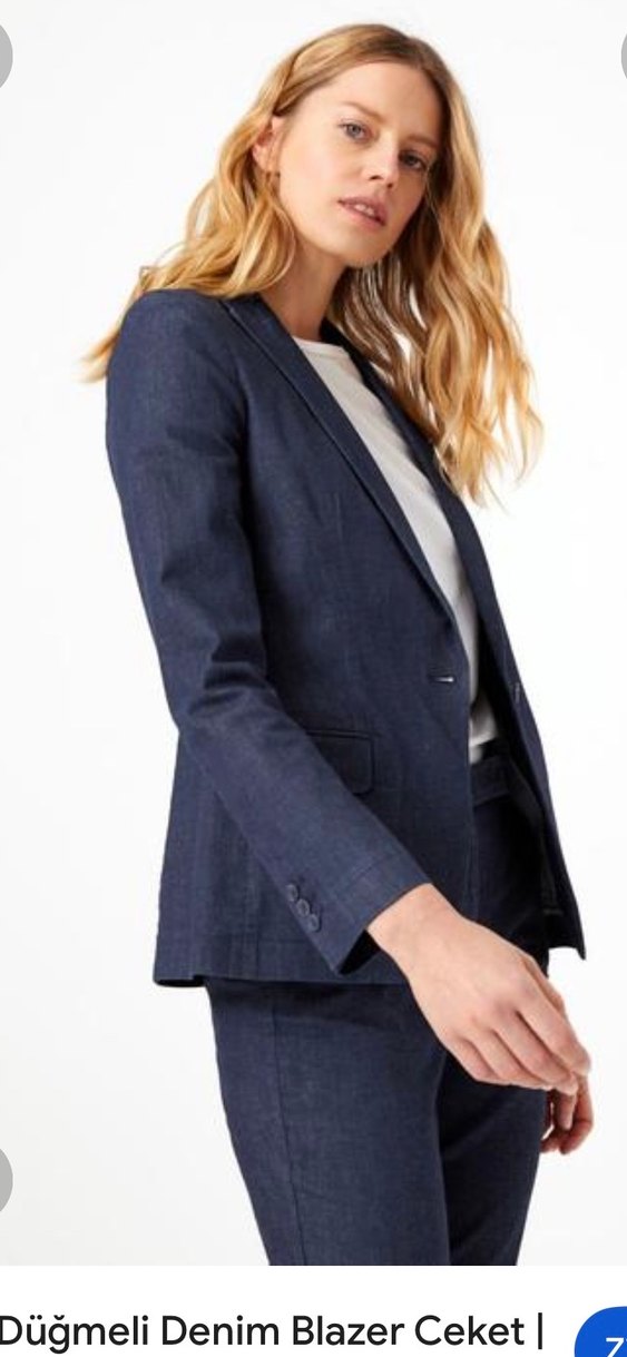 Kadın Lacivert Denim Düğmeli Blazer Ceket - Görsel 2