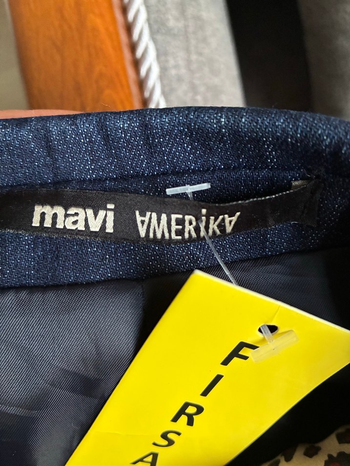 Kadın Lacivert Denim Düğmeli Blazer Ceket - Görsel 4