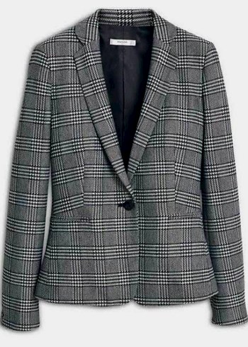 Mango Gri Ekose Tek Dugmeli Blazer Ceket
