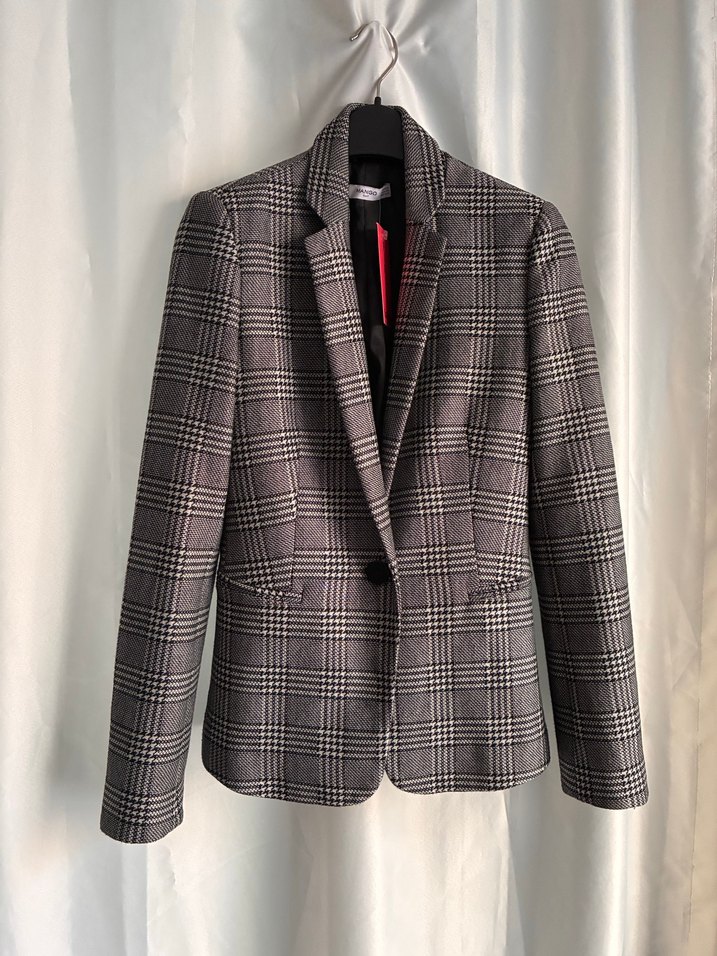 Gri Ekose Tek Düğmeli Blazer Ceket — görsel 8/9