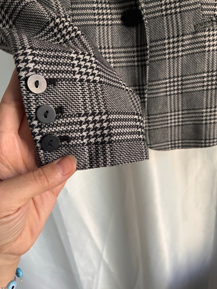 Gri Ekose Tek Düğmeli Blazer Ceket — görsel 4/9