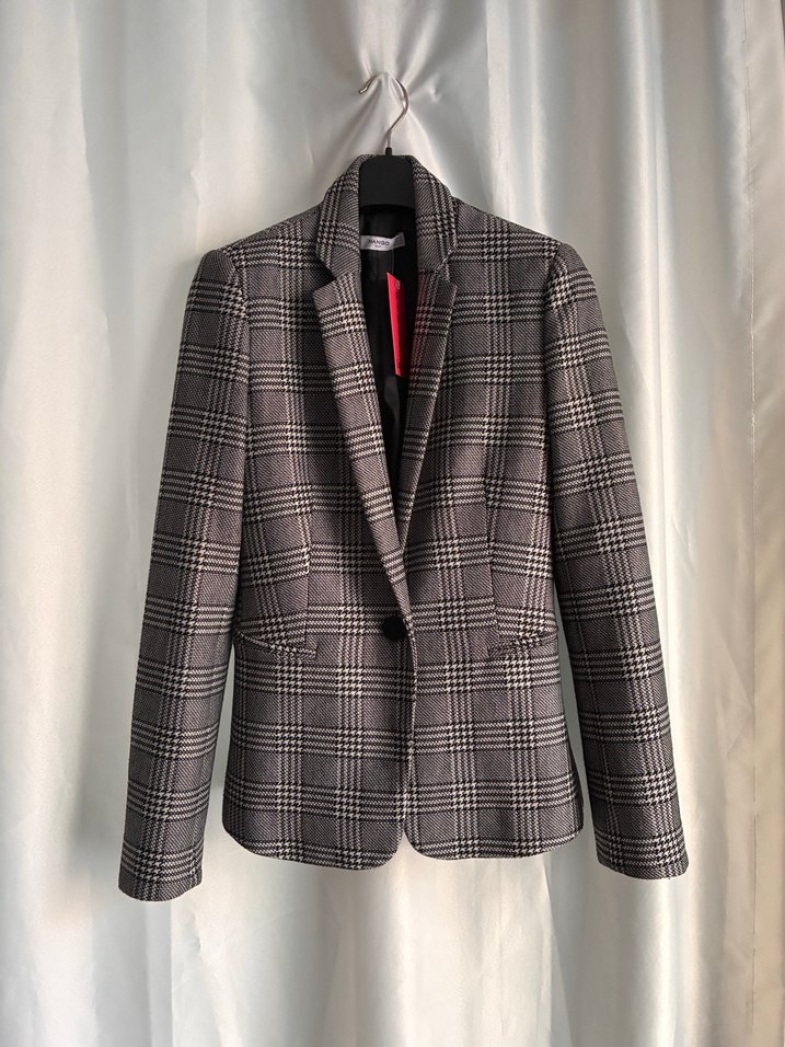Gri Ekose Tek Düğmeli Blazer Ceket — görsel 2/9