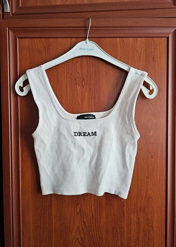 Beyaz Baskılı Straplez Crop Top