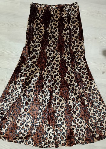 leopar Desenli Kahverengi Uzun Etek