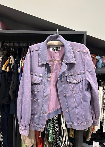Diğer Ganni Mor Baglama Desenli Oversize Denim Ceket