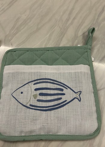 Nakışlı Beyaz Fırın Eldiveni ve Tutacak - Görsel 3