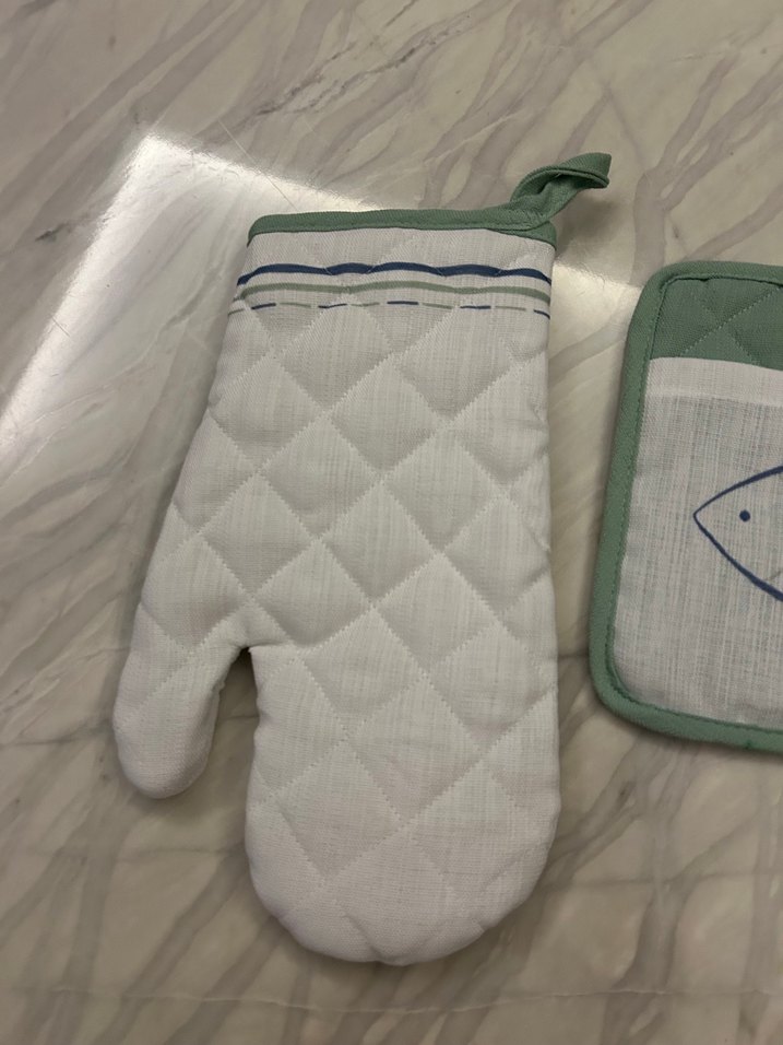 Nakışlı Beyaz Fırın Eldiveni ve Tutacak - Görsel 2