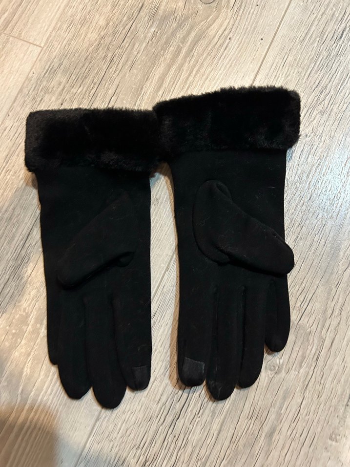 Kürk Detaylı Siyah Kadın Eldiveni - Görsel 3