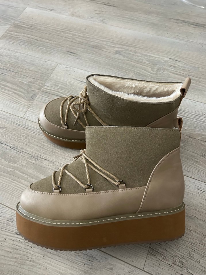 Bej Süet Kadın Kürklü Dolgu Topuk Bot - Görsel 4