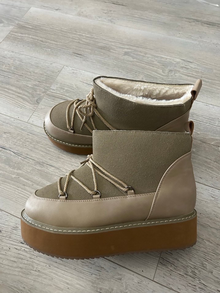 Bej Süet Kadın Kürklü Dolgu Topuk Bot - Görsel 3