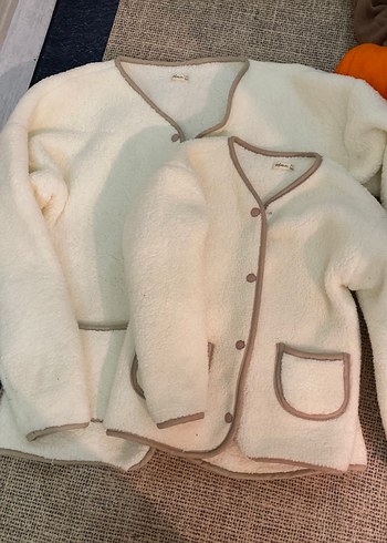 Anne çocuk kombin Beyaz Peluş Midi Ceket