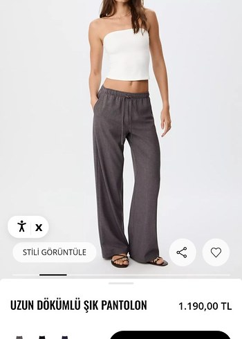 Stradivarius Stadivarius Şık Pantolon Gri Keten Rahat Kesim Kadın Pantolon