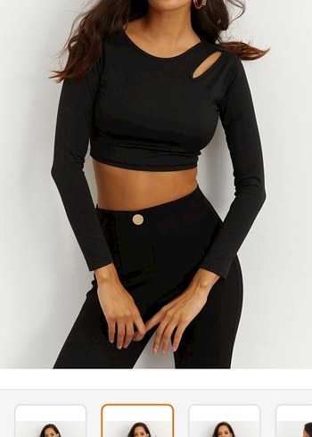 Siyah Uzun Kollu Crop Bluz
