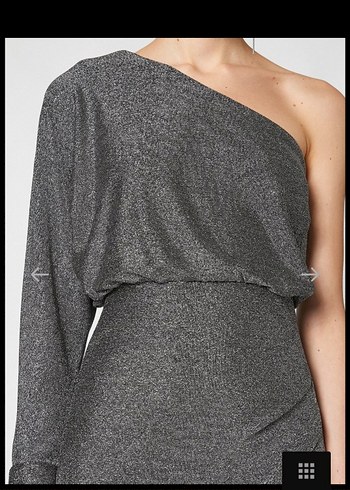 Tek Omuzlu Gri Simli  Mini Abiye Elbise - Görsel 5