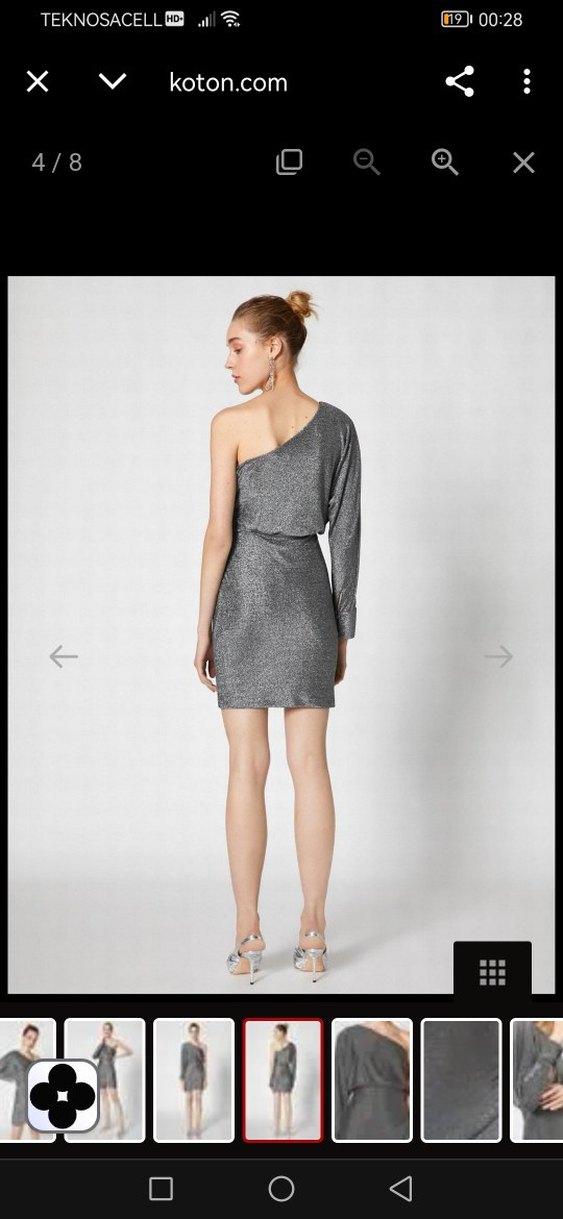 Tek Omuzlu Gri Simli  Mini Abiye Elbise - Görsel 2