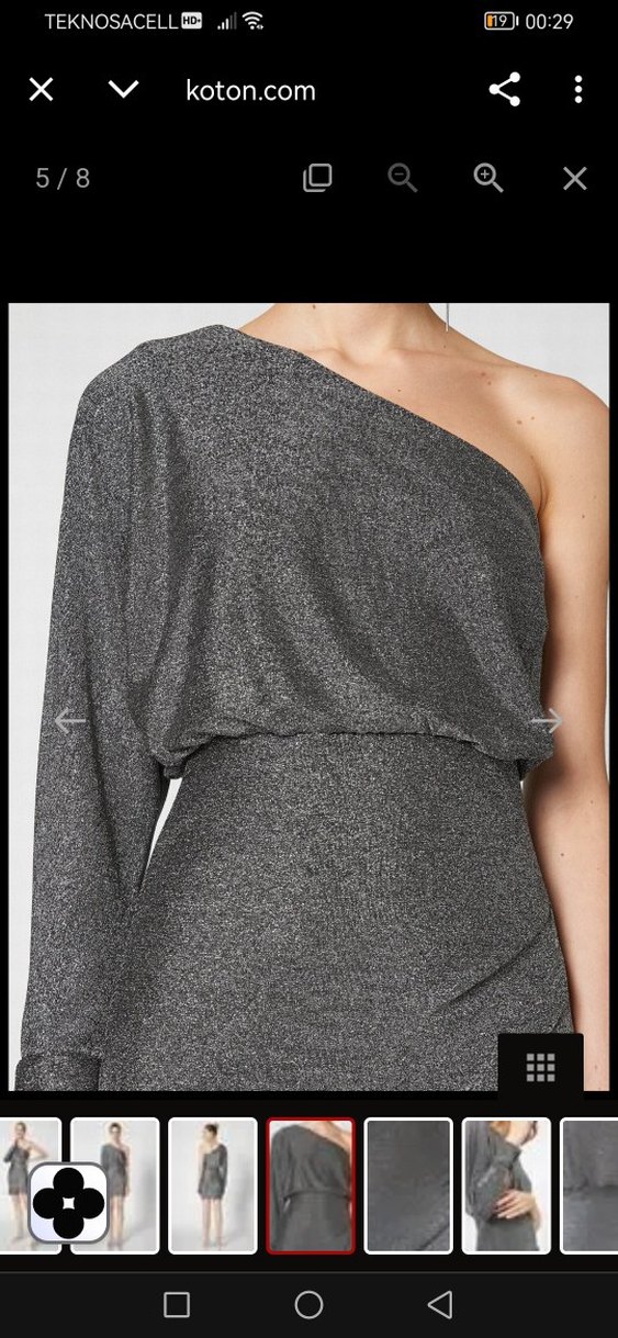 Tek Omuzlu Gri Simli  Mini Abiye Elbise - Görsel 5