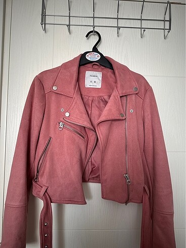 Pembe biker ceket