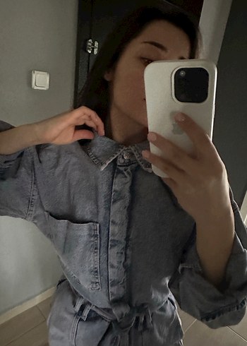 Lila Denim Kemerli Kadın Tulum - Görsel 3