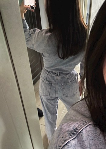 Lila Denim Kemerli Kadın Tulum - Görsel 4