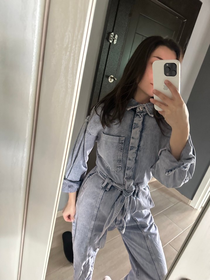 Lila Denim Kemerli Kadın Tulum - Görsel 2