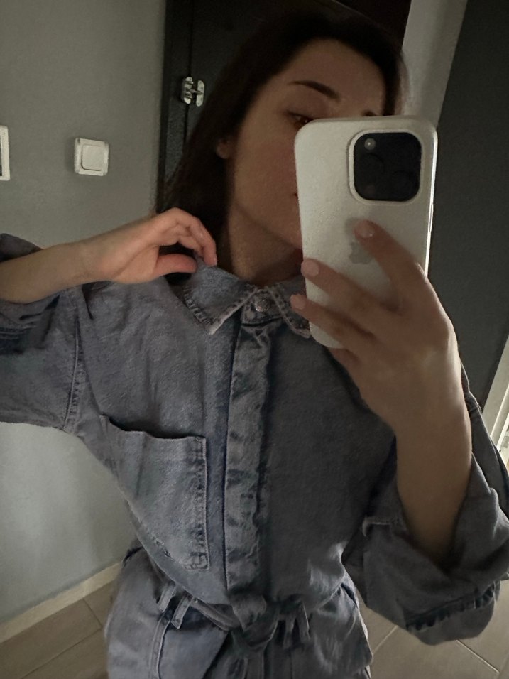 Lila Denim Kemerli Kadın Tulum - Görsel 3