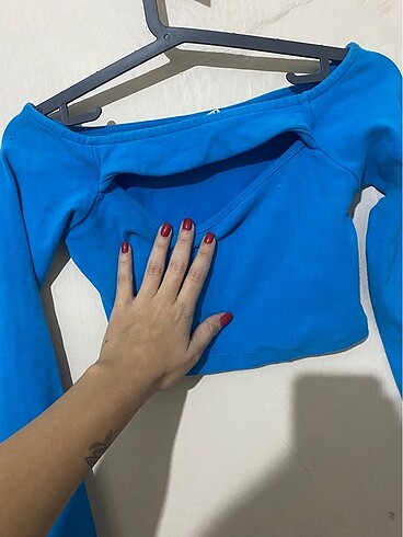 s Beden mavi Renk Göğüs dekolteli kısa crop