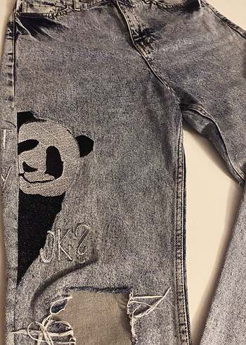 Panda İşleme detaylı tasarım Mom Jeans - Görsel 3