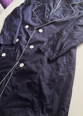 Düğmeli Mavi KadınYağmurluk - Görsel 3