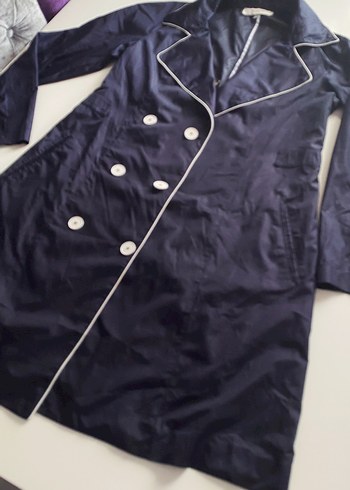 Düğmeli Mavi KadınYağmurluk - Görsel 2