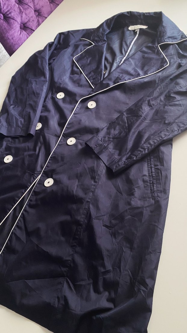 Düğmeli Mavi KadınYağmurluk - Görsel 3