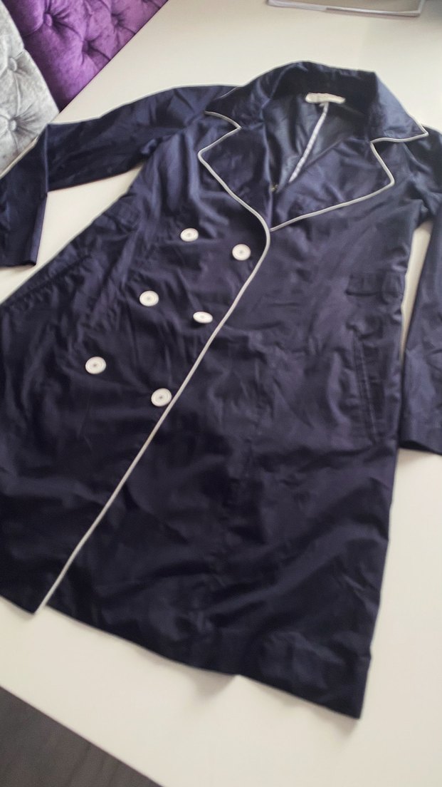 Düğmeli Mavi KadınYağmurluk - Görsel 2