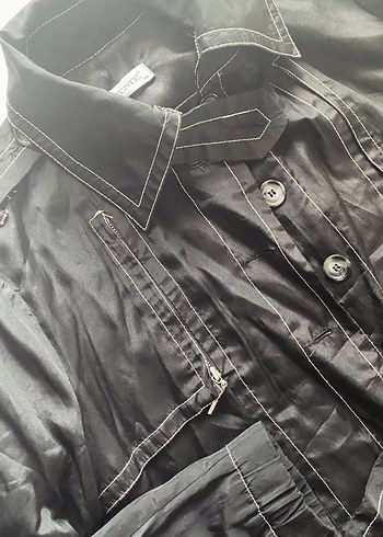 Kemerli Siyah Kadın kısa trençkot - Görsel 3