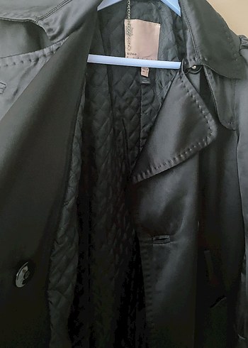 Mango Siyah Saten Parlak Trençkot - Görsel 3