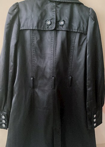 Mango Siyah Saten Parlak Trençkot - Görsel 5