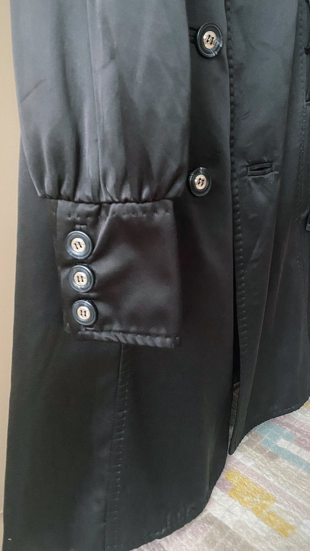 Mango Siyah Saten Parlak Trençkot - Görsel 2