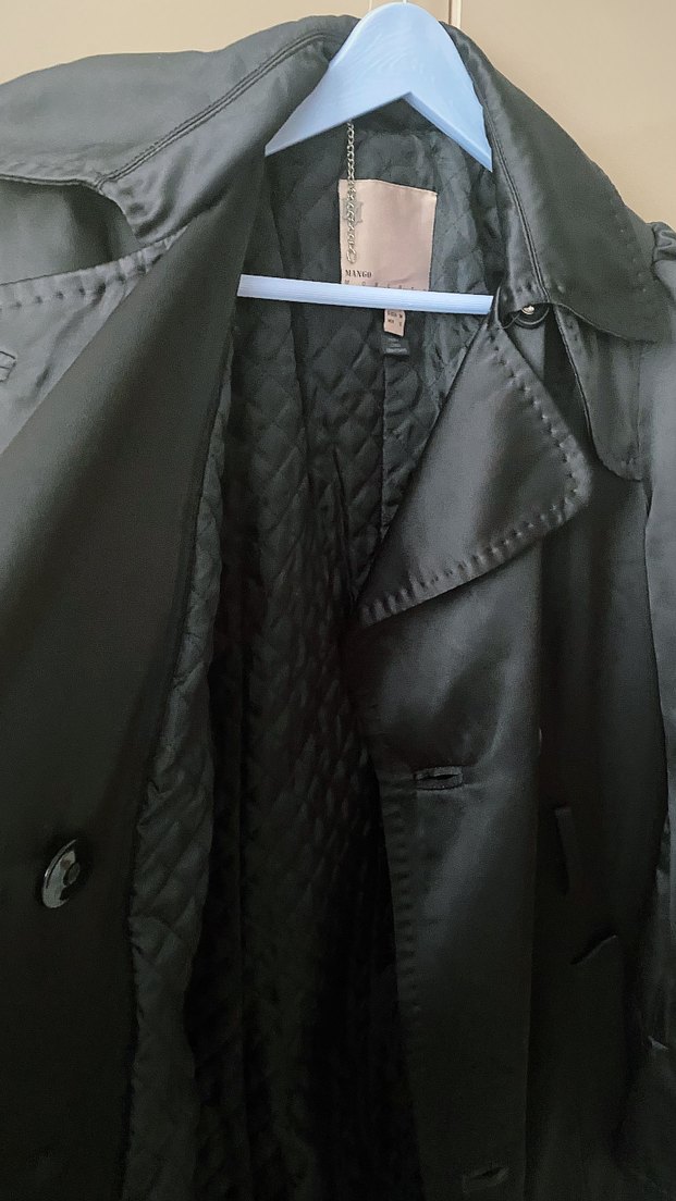 Mango Siyah Saten Parlak Trençkot - Görsel 3