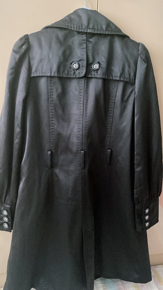 Mango Siyah Saten Parlak Trençkot - Görsel 5